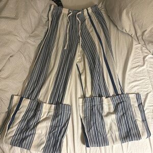 H&M blue and white striped wide legged pants
